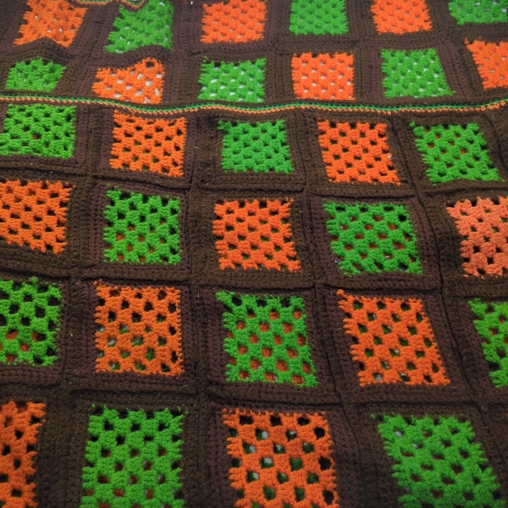 Vintage Handmade Crochet Brown GRANNY SQUARES Afghan Coverlet Throw Blanket‎